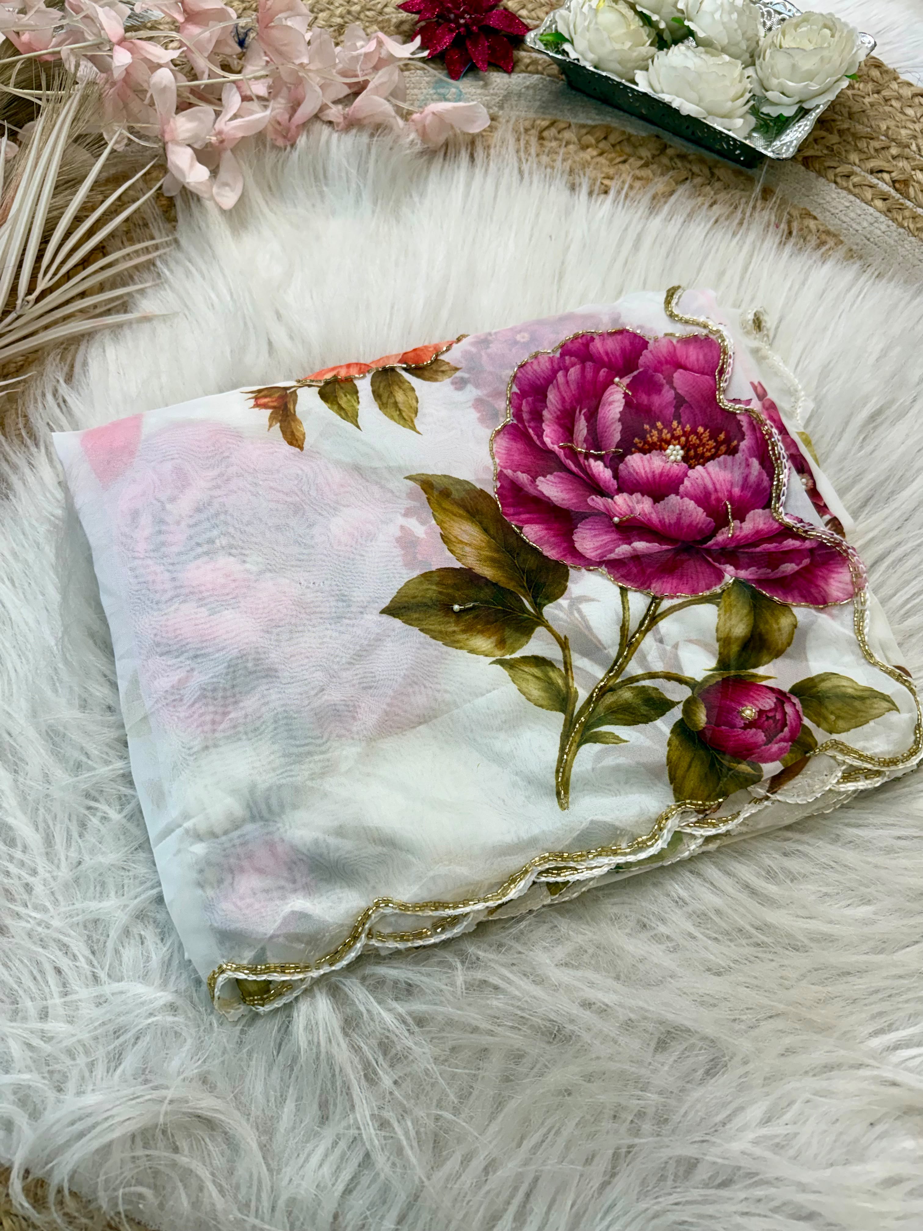 Floral Handwork Elegance Soft Tabi Saree
